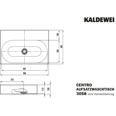 Kaldewei Centro umywalka 90x50 cm nablatowa prostokątna model 3058 biała 903106003001