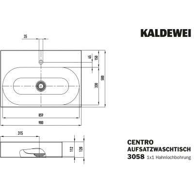 Kaldewei Centro umywalka 90x50 cm nablatowa prostokątna model 3058 biała 903106013001