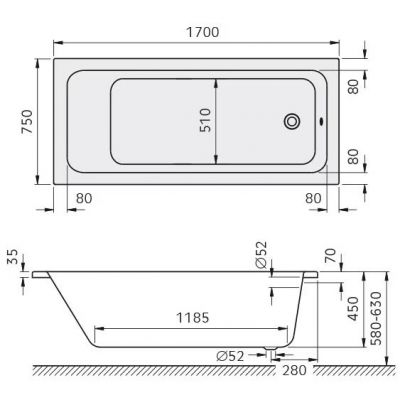 Kronenbach Cube wanna prostokątna 170x75 cm biała KBABS1775