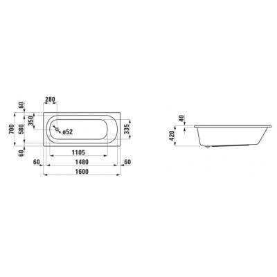 Laufen Lua wanna prostokątna 160x70 cm biała H2300800000001