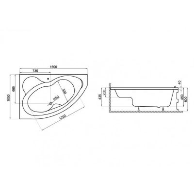 Polimat Mega wanna narożna 160x105 cm lewa biała 00230