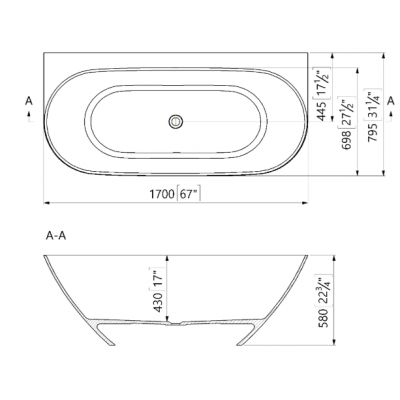Lavaberg Lykke wanna przyścienna 170x80 cm owalna biała 663134171003
