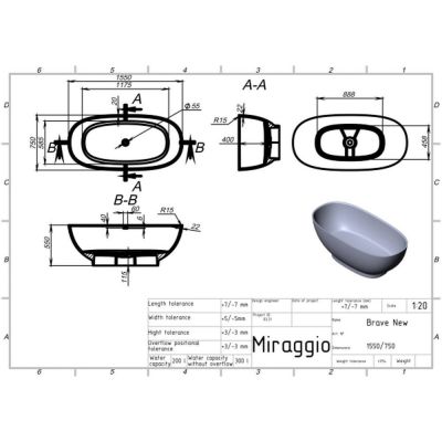 Miraggio Brave New wanna wolnostojąca 155x75 cm owalna biały połysk 0001515