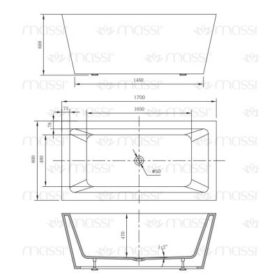 Massi Torv wanna wolnostojąca 170x80 cm prostokątna biała MSWA-814170