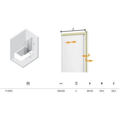 New Trendy Sensi parawan nawannowy 100 cm 2-częściowy gunmetal brushed/szkło przezroczyste P-0265