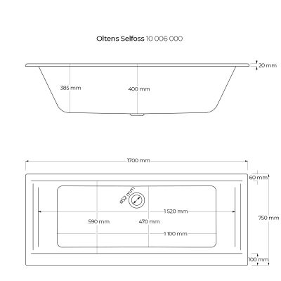 Oltens Selfoss wanna prostokątna 170x75 cm akrylowa biały połysk 10006000