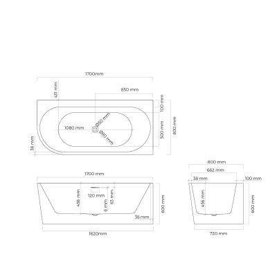 Zestaw Oltens Hulda wanna narożna 170x80 cm prostokątna z pokrywą korka biały połysk (11004000, 09002000)