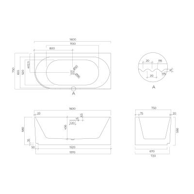 Oltens Hamnes wanna narożna 160x75 cm prawa biała 11008000