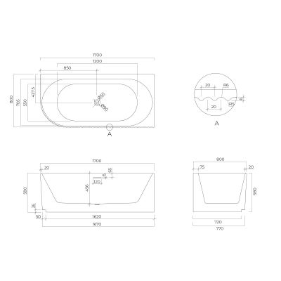 Oltens Hamnes wanna narożna 170x80 cm prawa biała 11009000