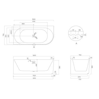 Oltens Hamnes wanna narożna 160x75 cm lewa biała 11010000
