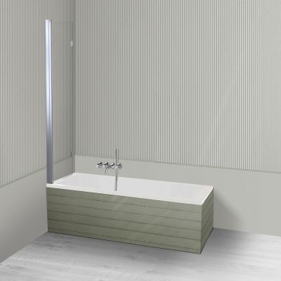 Oltens Langfoss Sela zestaw wanna prostokątna 150x70 cm akrylowa biała z parawanem nawannowym 115 cm 2-częściowy chrom 18001000