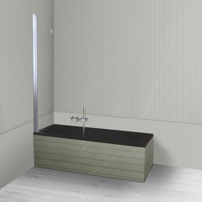 Oltens Langfoss Sela zestaw wanna prostokątna 150x70 cm akrylowa czarny mat z parawanem nawannowym 115 cm 2-częściowy chrom 18001300