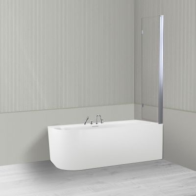 Oltens Hulda Sela zestaw wanna wolnostojąca narożna 160x75 cm akrylowa prawa biała z parawanem nawannowym 115 cm 2-częściowy chrom 18007000