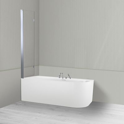 Oltens Hulda Sela zestaw wanna wolnostojąca narożna 160x75 cm akrylowa lewa biała z parawanem nawannowym 115 cm 2-częściowy chrom 18008000