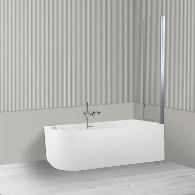 Oltens Hulda Sela zestaw wanna wolnostojąca narożna 170x80 cm akrylowa prawa biała z parawanem nawannowym 115 cm 2-częściowy chrom 18009000