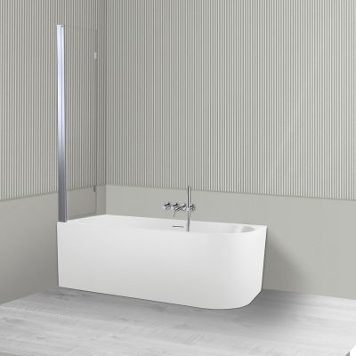 Oltens Delva Sela zestaw wanna wolnostojąca narożna 150x75 cm akrylowa lewa biała z parawanem nawannowym 115 cm 2-częściowy chrom 18018000