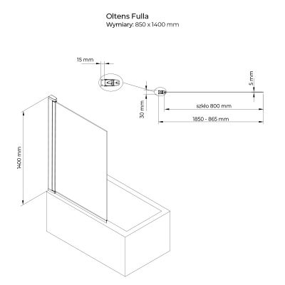 Oltens Fulla parawan nawannowy 85 cm 1-częściowy chrom połysk/szkło przezroczyste 23102100