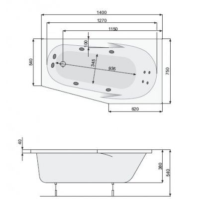 Wanna asymetryczna 140 x 75 cm prawa + nogi Poolspa Gala PWAL210ZN000000