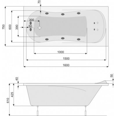 Wanna prostokątna 160 x 75 cm + nogi Poolspa Muza PWPE810ZN000000