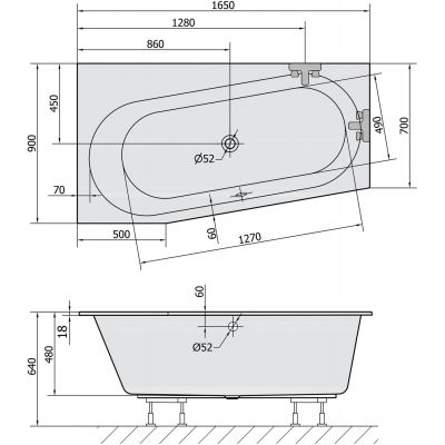 Polysan Astra W Slim wanna narożna 165x90 cm lewa biała 30611S