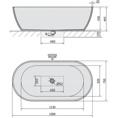 Polysan Reduta wanna wolnostojąca 150x75 cm czarny/biały 72974