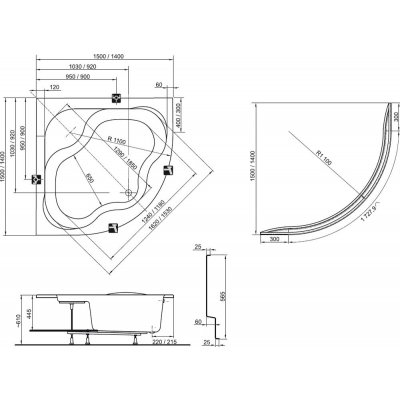 Wanna narożna 140x140 Ravak Gentiana PU Plus CF11000000