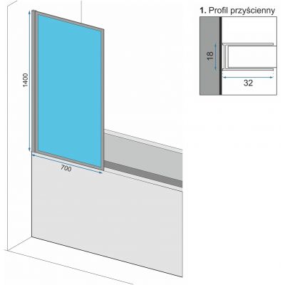 Rea Lagos Fix parawan nawannowy 70 cm 1-częściowy chrom/szkło przezroczyste REA-W5674
