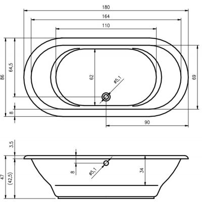 Riho Seth wanna owalna 180x86 cm biały błyszczący B039001005