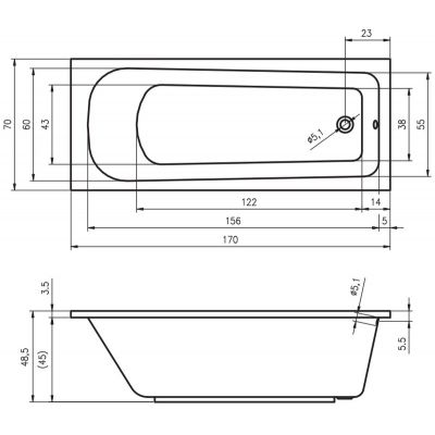 Riho Orion wanna prostokątna 170x70 cm biały błyszczący B070001005