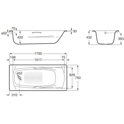Roca Swing Plus wanna prostokątna 170x75 cm z uchwytami biała A236755000