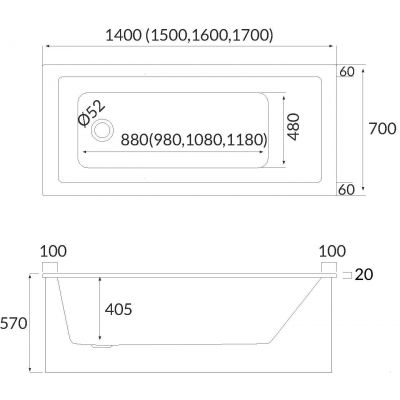 Schedpol Ferra Set wanna z syfonem i nośnikiem 160x70 cm 3.532/NO-9.114