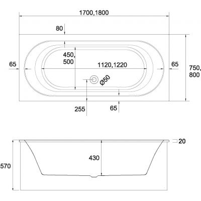 Schedline Celestia wanna z nośnikiem 180x80 cm biała 3WSP.CS1P-18080