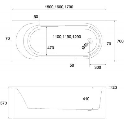 Schedline Solia wanna z nośnikiem 160x70 cm biała 3WST.SS1P-16070