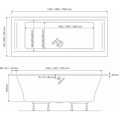 Schedline Vinca 2.0 wanna prostokątna 190x90 cm biała 3WST.V3P-19090