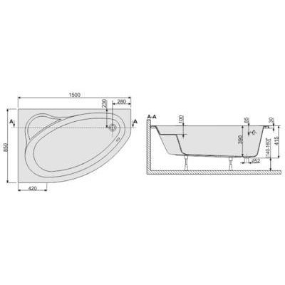 Wanna asymetryczna lewa 85 x 150 cm WAL/EKOPLUS+ST18 Sanplast Eko Plus 610-131-0250-10-000