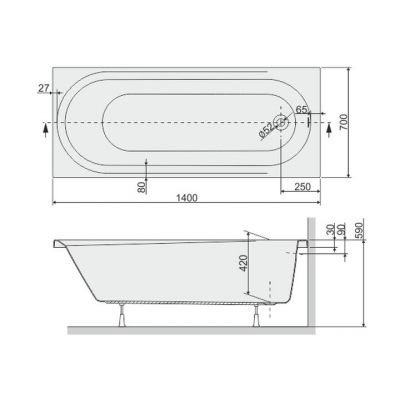 Sanplast Idea wanna prostokątna 70x160 cm ze stelażem WP/IDEA70x160+STW 610-180-0360-01-000