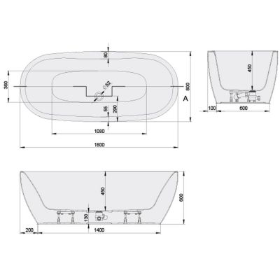 Sanplast Luxo wanna wolnostojąca 180x80 cm owalna typ WOWse-kpl-mb/LUXO 80x180+STW biały 610-370-1380-01-000
