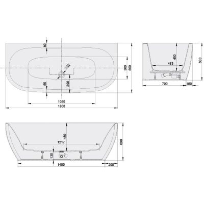 Sanplast Luxo wanna symetryczna 180x80 cm WSPse-kpl biała 632-370-1280-01-000