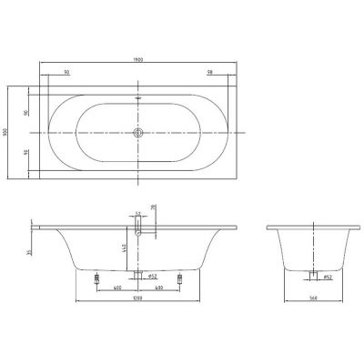 Villeroy & Boch Loop & Friends Oval Duo wanna prostokatna 190x90 cm Weiss Alpin UBA199LFO2V-01