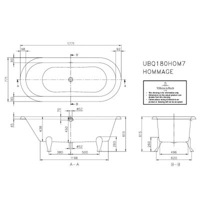 Villeroy & Boch Hommage wanna wolnostojąca 177,1x77,1 cm owalna biała-czarna UBQ180HOM7WR7V-01