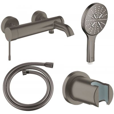 Zestaw Grohe Essence bateria wannowo-prysznicowa ścienna z zestawem prysznicowym grafit (33624AL1, 28362A00, 26574AL0, 27074AL0)