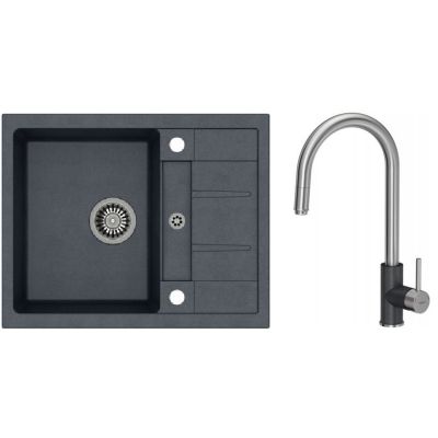 Zestaw Quadron Morgan 116 zlewozmywak granitowy z baterią kuchenną Jennifer czarny metalik/stal szlachetna (HB8210U8BS, BW6007BSU8)