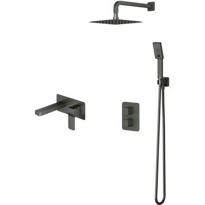 Zestaw Omnires Slide zestaw prysznicowy podtynkowy termostatyczny z deszczownicą i baterią umywalkową podtynkową grafit (SL7715GR, SYSSL11GR)