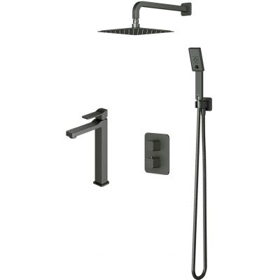 Zestaw Omnires Slide zestaw prysznicowy podtynkowy termostatyczny z deszczownicą i baterią umywalkową wysoką grafit (SL7712GR, SYSSL11GR)