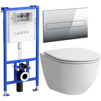 Zestaw Laufen Pro A miska WC z deską wolnoopadającą i stelaż podtynkowy Lis z przyciskiem spłukującym chrom (H8669560000001, H8946600000001, H8956610040001)