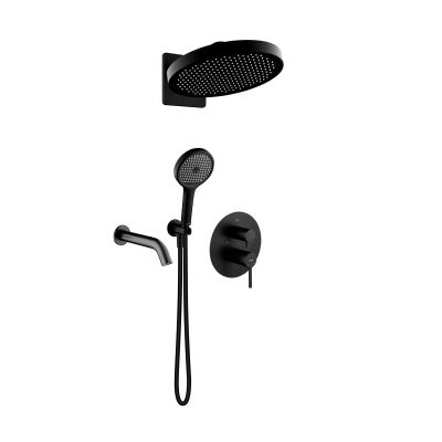 Oltens Rann zestaw bateria wannowo-prysznicowa podtynkowa z deszczownicą Regna i słuchawką 3-funkcyjną Luva EasyClick czarny mat 36075300