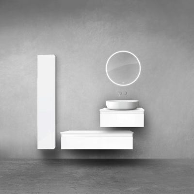 Oltens Vernal zestaw szafek podumywalkowych z blatami 60 i 100 cm i szafką boczną 35 cm biały połysk 68695000