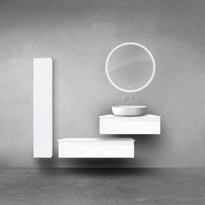 Oltens Vernal zestaw szafek podumywalkowych z blatem 80 i 100 cm z szafką boczną 35 cm biały połysk 68696000