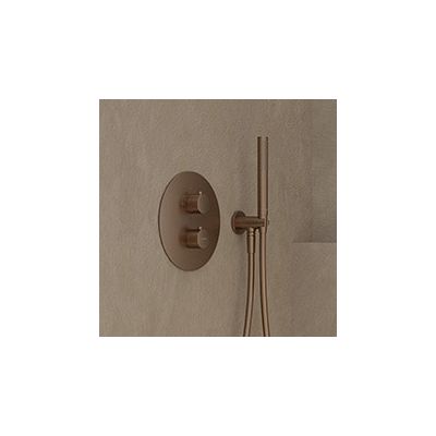 Zestaw Oltens Katla bateria podtynkowa termostatyczna z deszczownicą 30 cm Vindel i kompletem prysznicowym Ume miedź szczotkowana 36608610