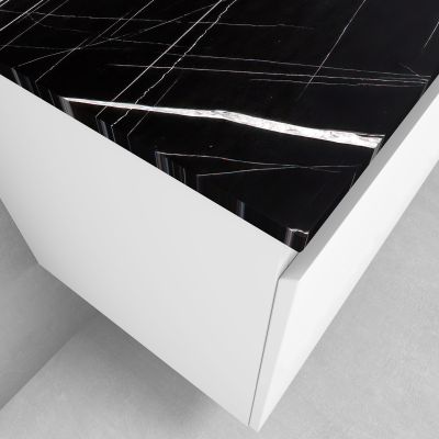 Zestaw Oltens Vernal szafka 100 cm podumywalkowa wisząca z blatem Tera biały połysk/czarny marmur 68720000